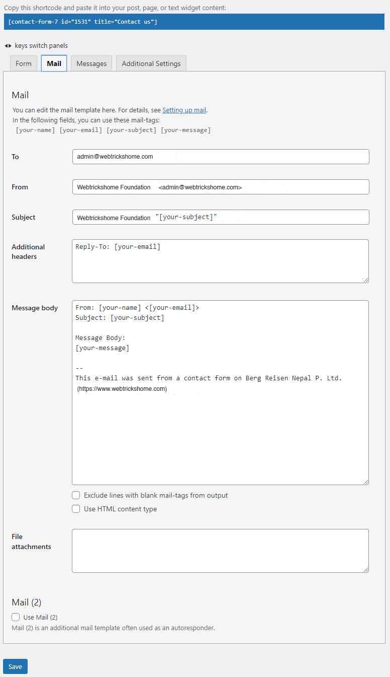 contact form 7 mail tab