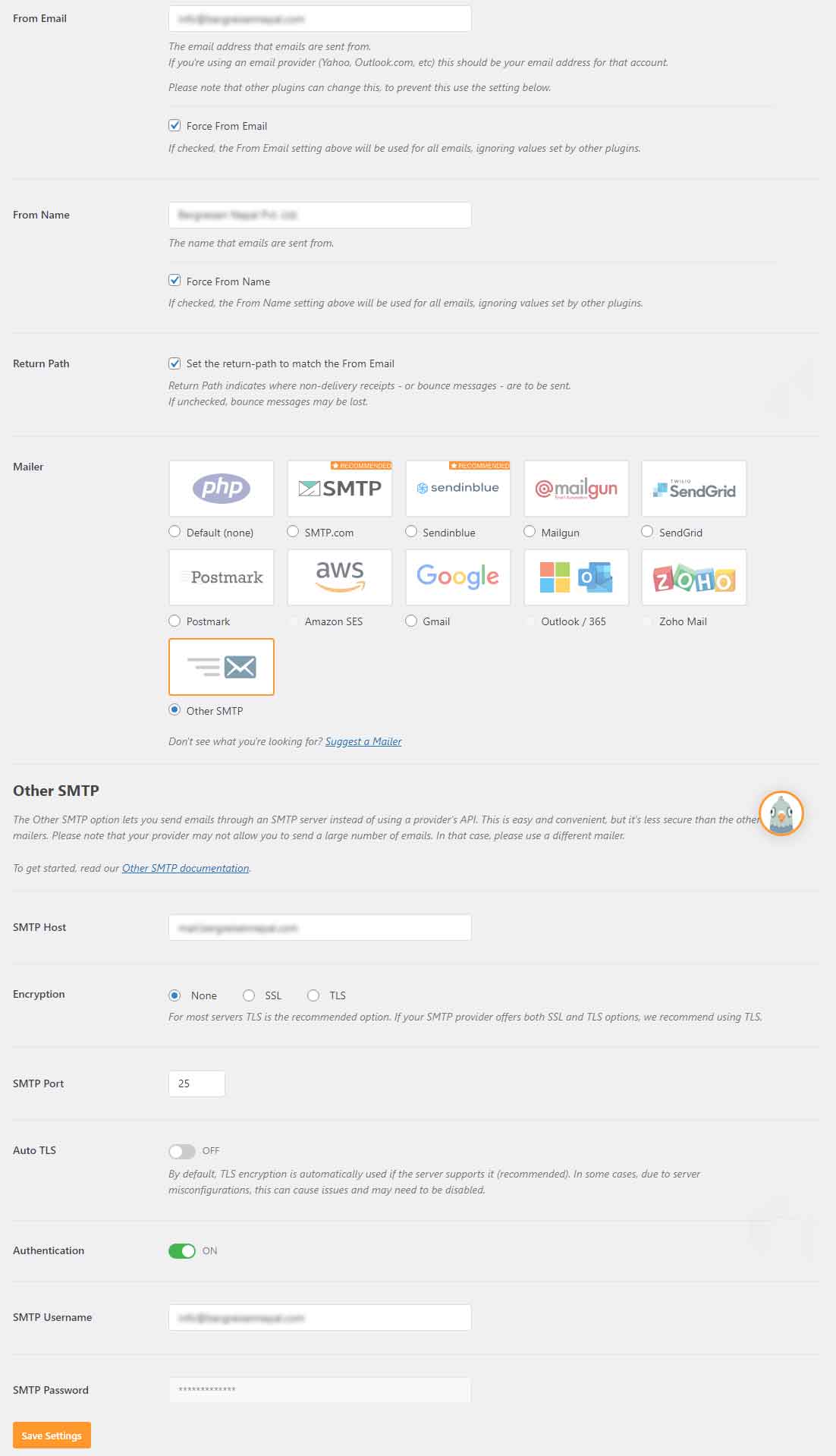 wp mail smtp settings page